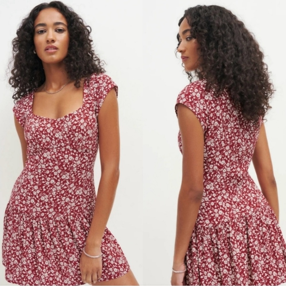 Reformation Burgundy Floral Mini Dress - Picture 2 of 10